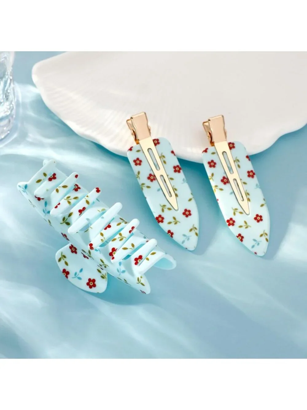 3 PCS Cute Blue Flower Hair Clips for Women & Girls | Stylish Claw Clips